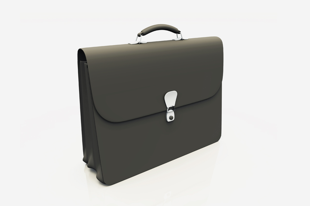 Schwarze Aktentasche, neutraler Hintergrund.